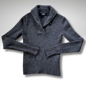 Ralph Lauren Cashmere Wool Shawl Collar Sweater XS • Charcoal Rib Knit